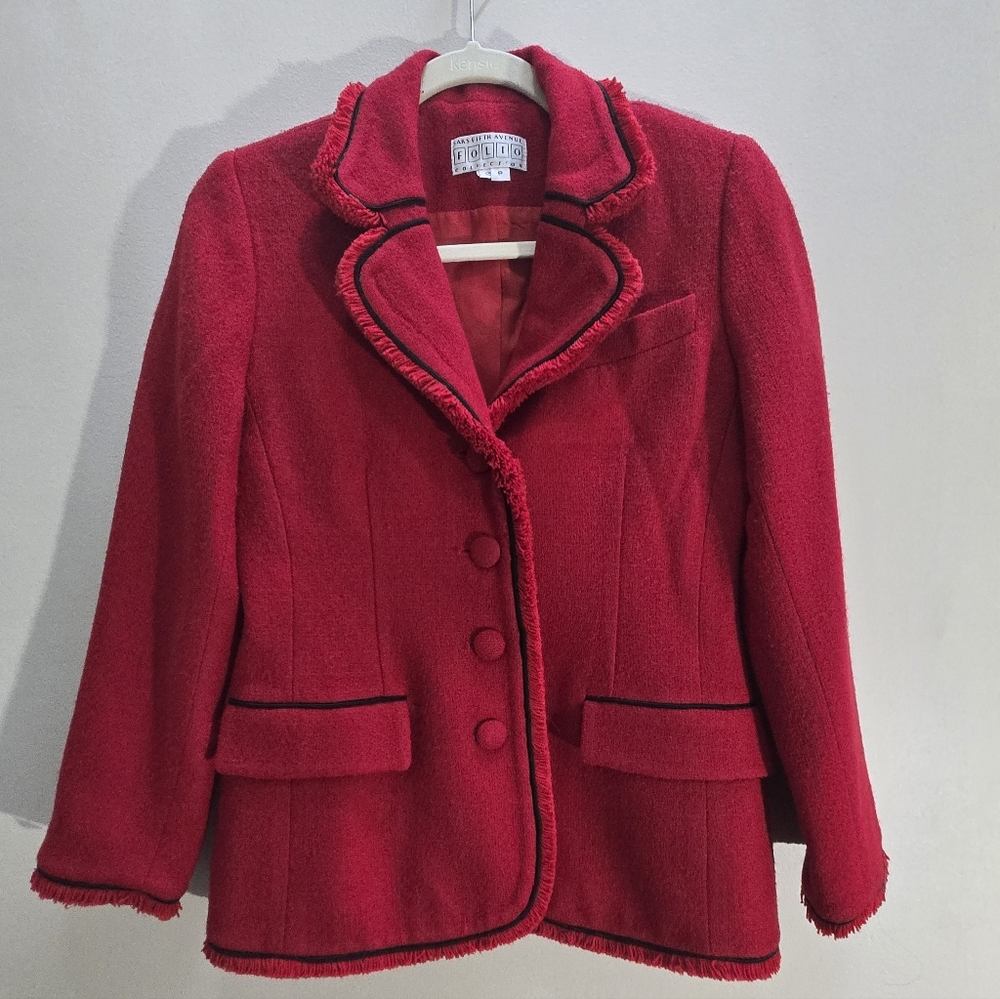 Vintage Red Tweed Blazer [2 Petite] Saks Fifth Avenue Folio Collection Luxury